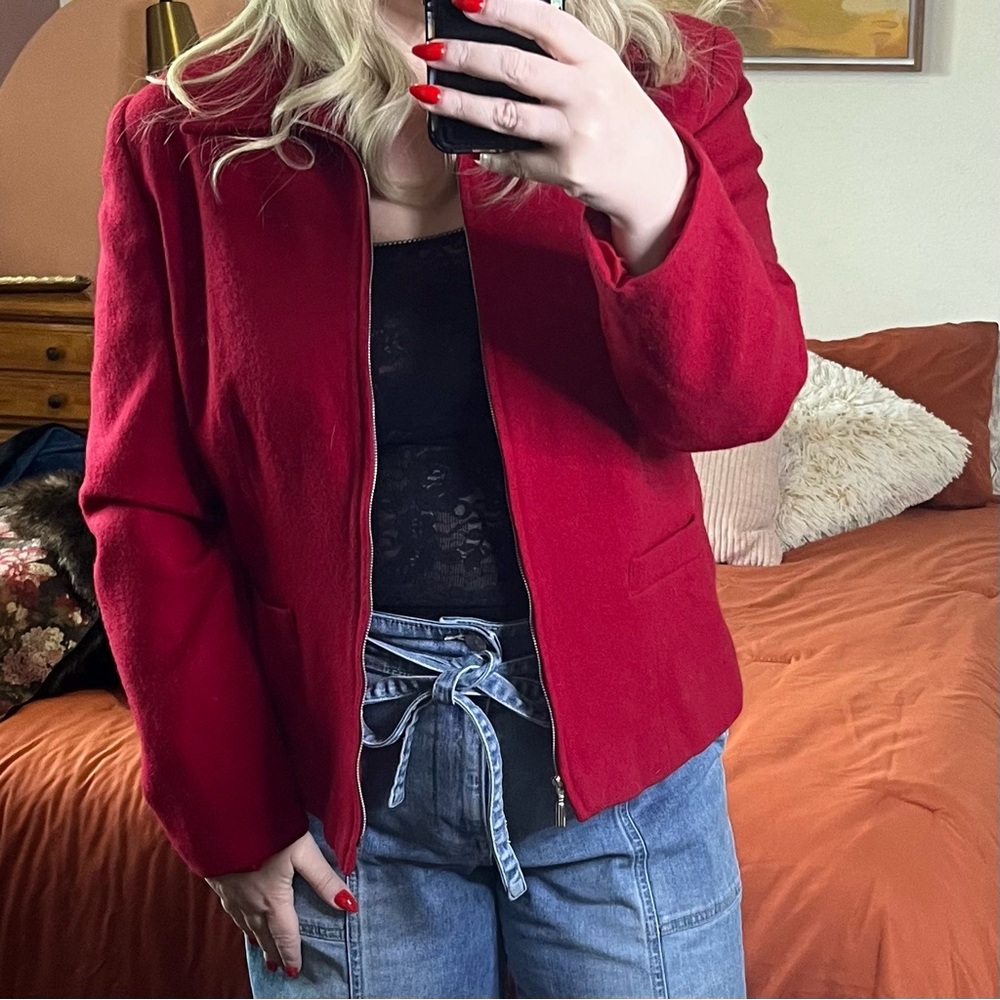 Vintage 90s 100% wool Sag Harbor Women's Bold Red Blazer academia indie prep